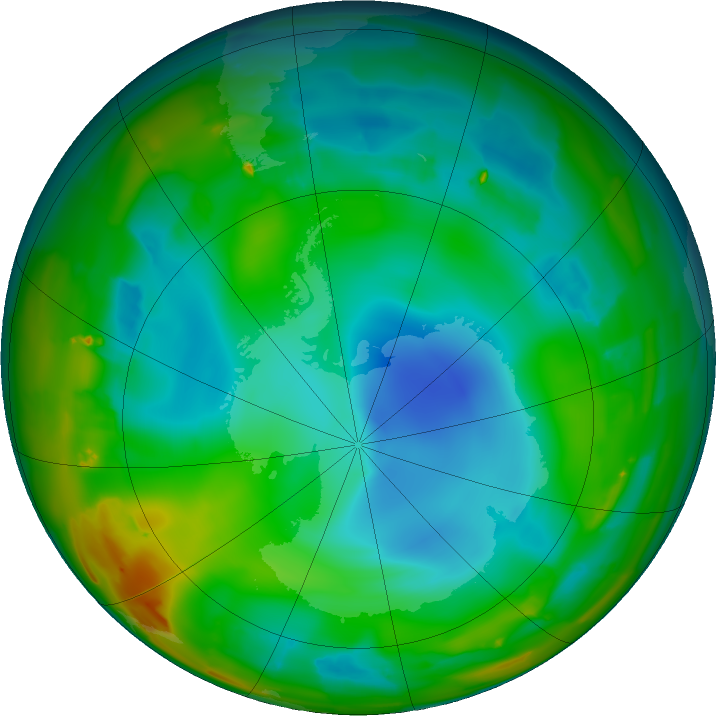 Antarctic ozone map for 14 July 2011
